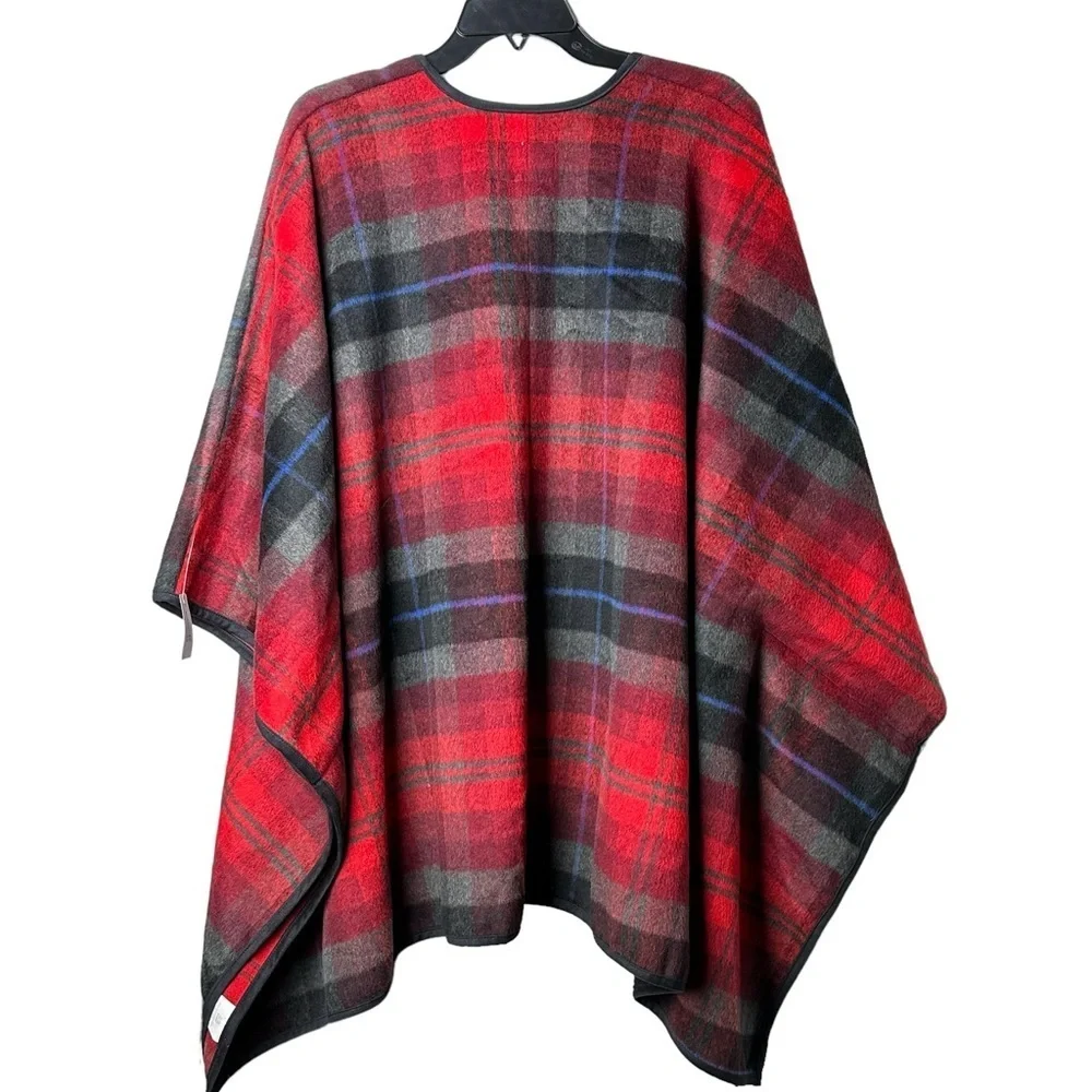 Old Navy XL XXL Plaid Poncho Fleece Red Green Cozy Winter Holiday Aspen Skiing - Picture 8 of 8